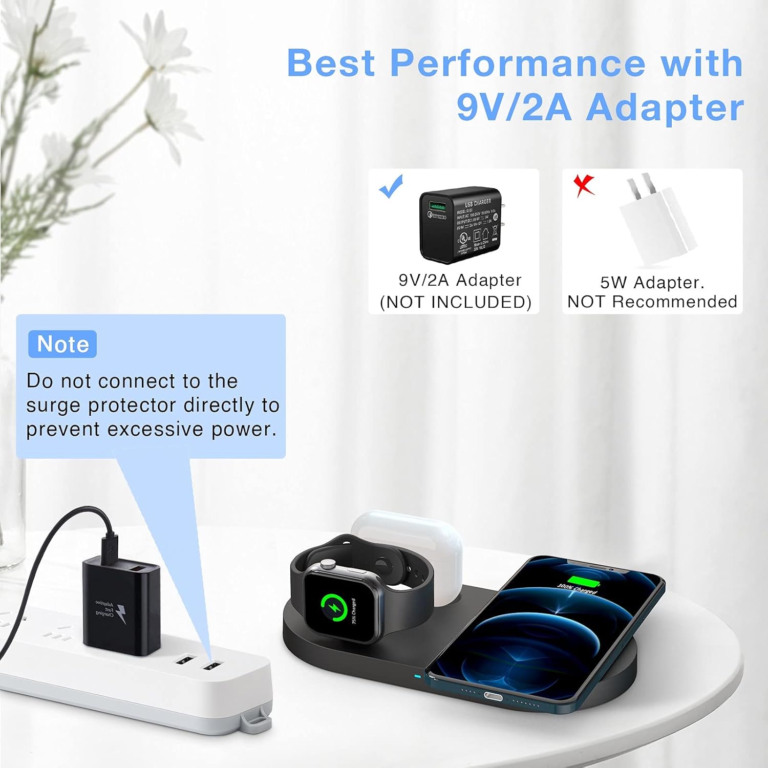 Best Deal Wireless Charger,23W Fast Wireless Charging Station,3 in 1 Qi-Certified Charging Pad Stand for iWatch SE/6/5/4/3/2 Airpods 1/2/Pro iPhone 12/12 Pro/12（with Adapter）