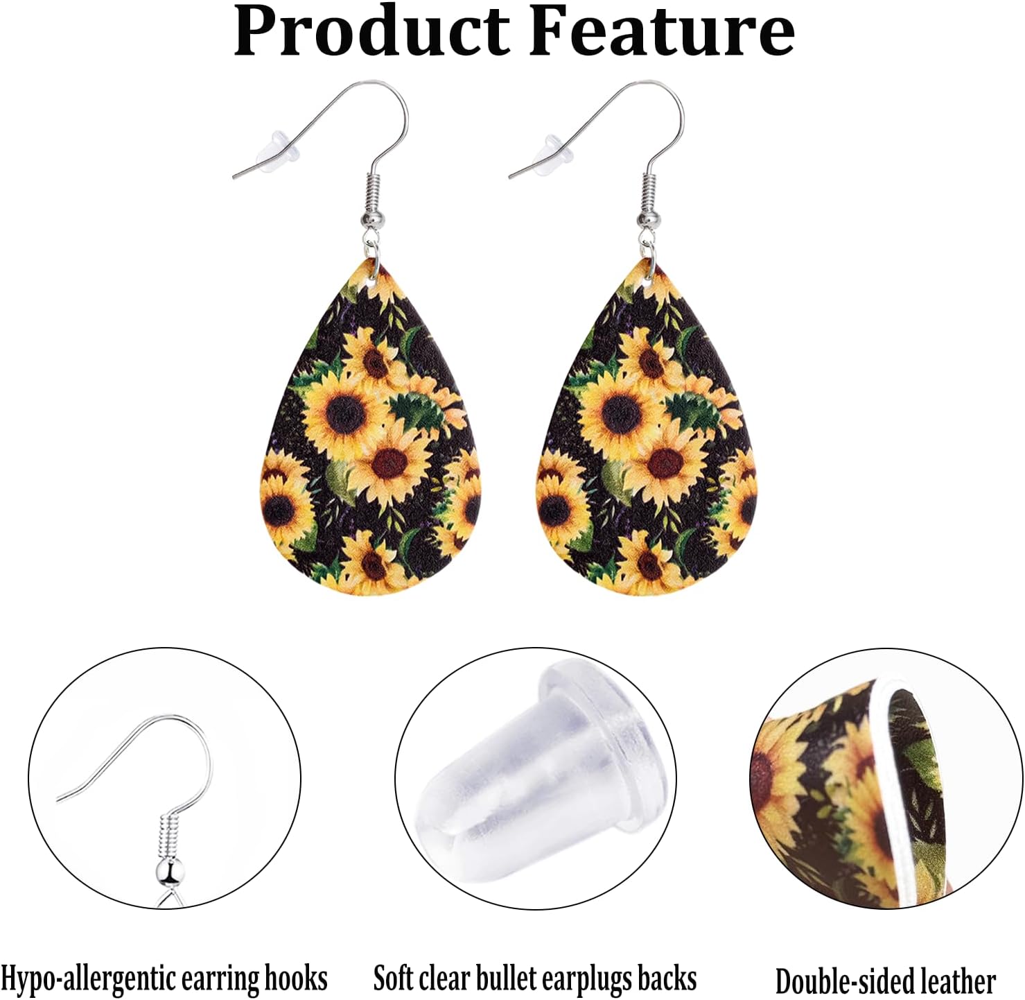Sunflower Leather Earrings for Women Floral Embossed Teardrop Jewelry Nature-Inspired Accessories for Summer Outfits - Image 5