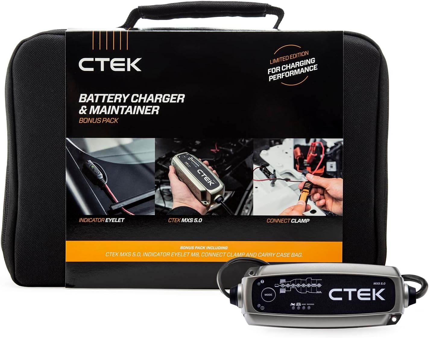 CTEK 40-515 MXS 5.0 Fully Automatic 4.3 amp Battery Charger with Indicator Eyelet and Connect Clamp