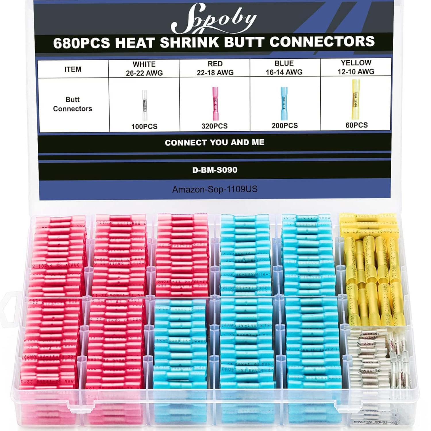 680PCS Heat Shrink Butt Connectors, Sopoby Marine Grade Electrical Wire Connectors Kit, Tinned Red Copper Insulated Waterproof Crimp Terminals Butt Splice for Cable,Boat,Wiring