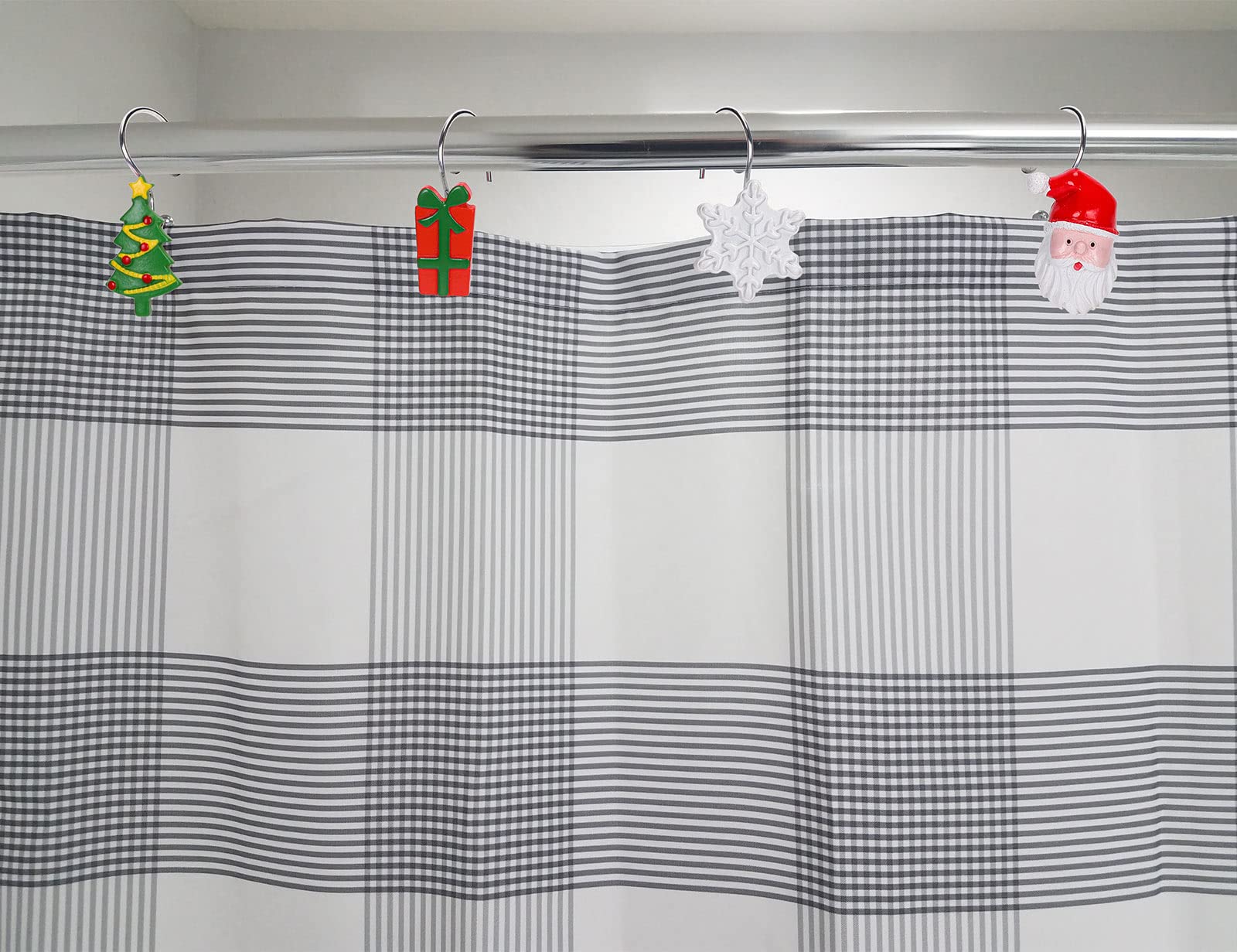 12 Weihnachts-Duschvorhanghaken – Dekorative Ringe Mit Schneeflocke, Weihnachtsmann & Baum