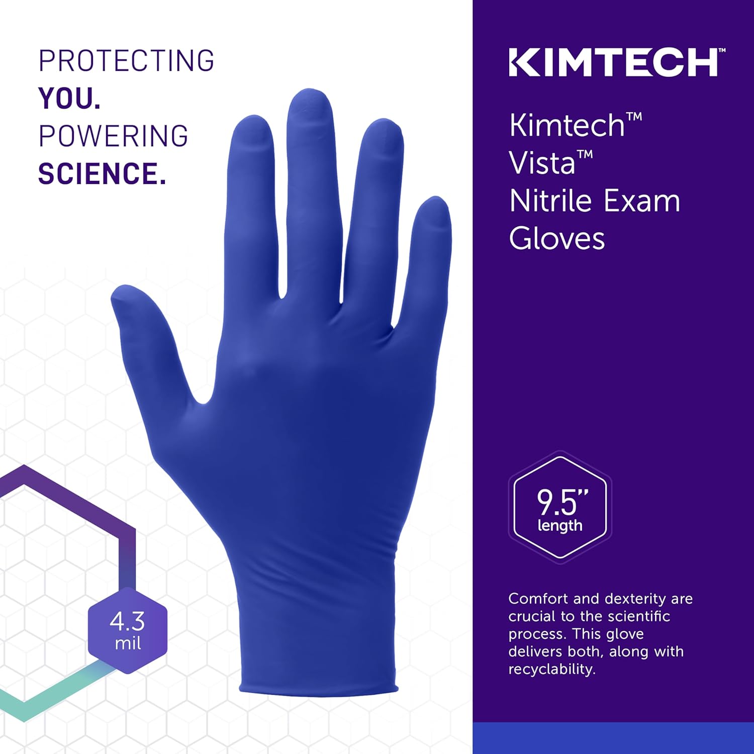 KIMTECH™ Vista™ Nitrile Exam Gloves (62828) 4.3 Mil, Ambidextrous, 9.5”, L, 200 Nitrile Gloves / Box,Blue