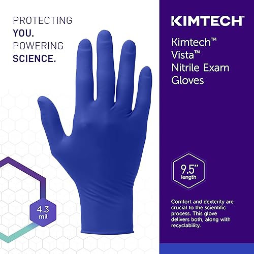 Miniatura 10 de KIMTECH Vista 62827 - Guantes de nitrilo para examen (4.3 mil, ambidiestros, 9.5 pulgadas, M, 200 guantes de nitrilocaja, color azul)