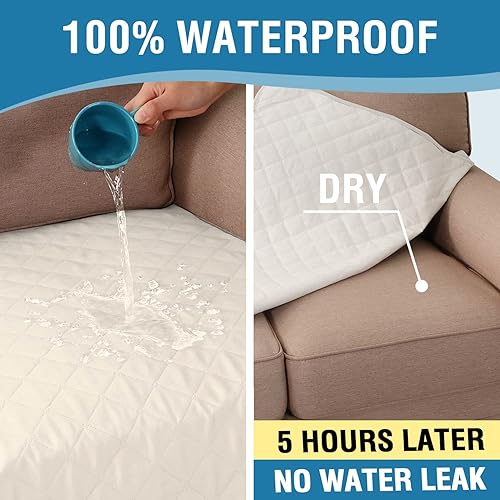 Miniatura 10 de H.VERSAILTEX Funda de cojín para sofá, 100 % impermeable, lavable, funda antideslizante para cojín de mascotas, funda protectora de cojín de asiento