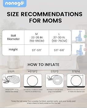 nonogo Birthing Ball for Pregnancy with Resistance Bands- Exercise Ball for Working Out, Yoga, Physical Therapy, Maternity Physio, Balance Stability Ball with Pump