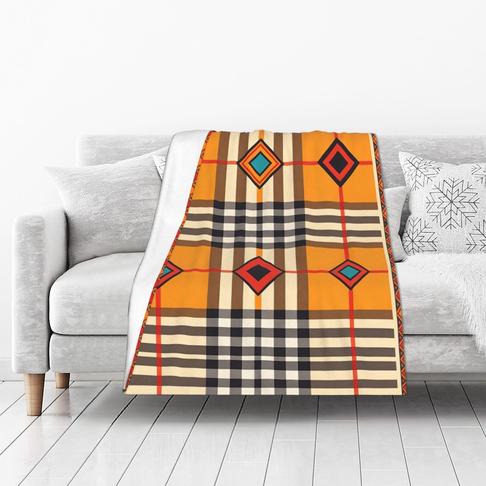 DUYIOKH Vibrant Checkered Scarf Print Thick Throw Blanket, Blanket for Couch Bed Warm Travel Blanket for Camping Movie Night