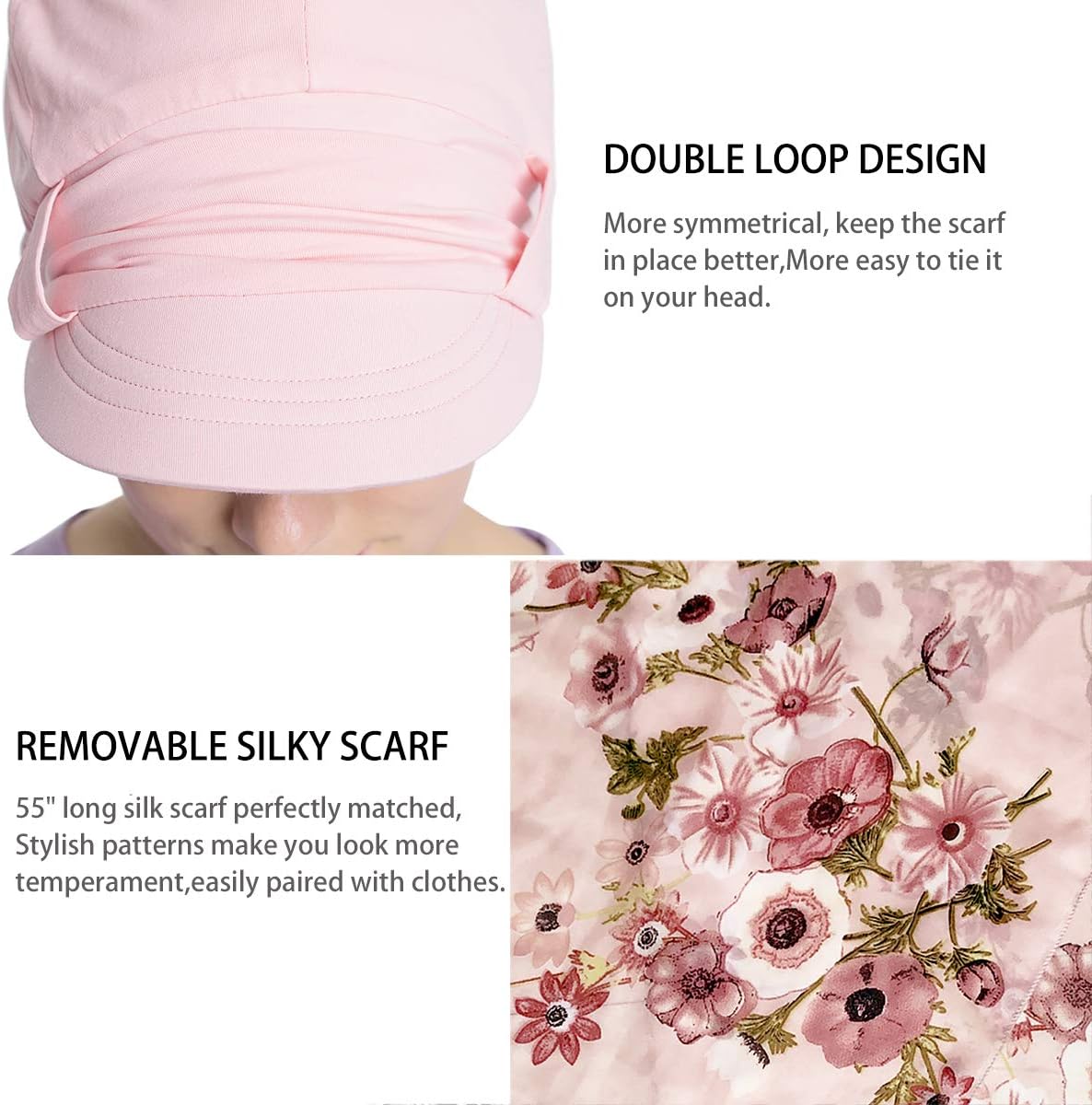 JarseHera Chemo Hats for Women Bamboo Cotton Lined Newsboy Caps with Scarf Double Loop Headwear for Cancer Hair Loss - Image 4
