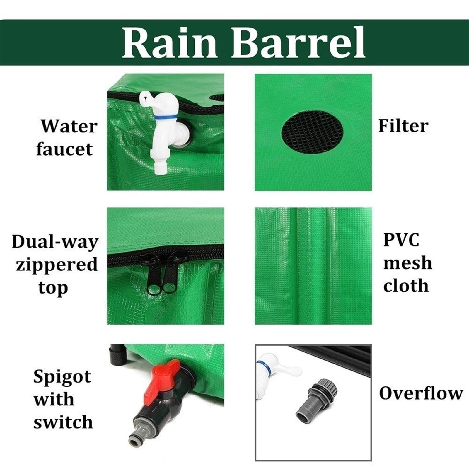 Barril de lluvia plegable con tanque de agua flexible y malla de filtro para un riego eficiente del jardín