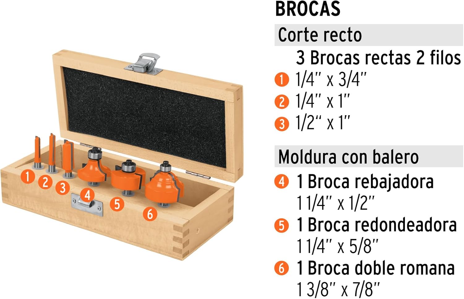 Router bit set for 6 pieces