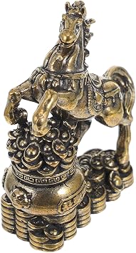 Brass Horse Statue Feng Shui Figurine with Treasure Bowl Small Chinese Zodiac Decor for Home Office Good Luck and Prosperity