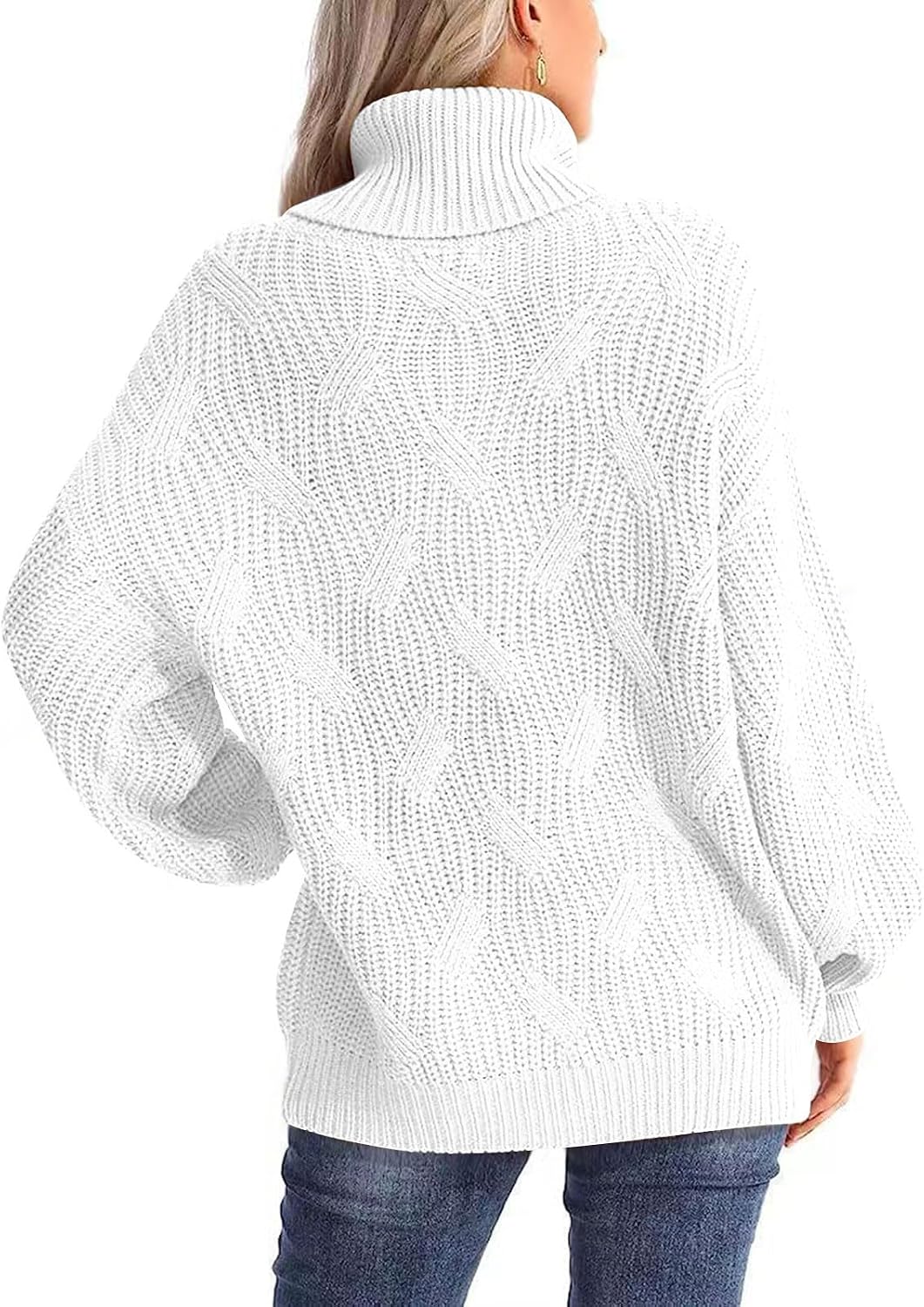Chunky Sweaters for Women, Lightweight Striped Long Sleeve Knitted Comfy Fall Clothes Women Holiday Sweater Pullover Vintage Winter Clothes Sweater Blanco para (L, White)