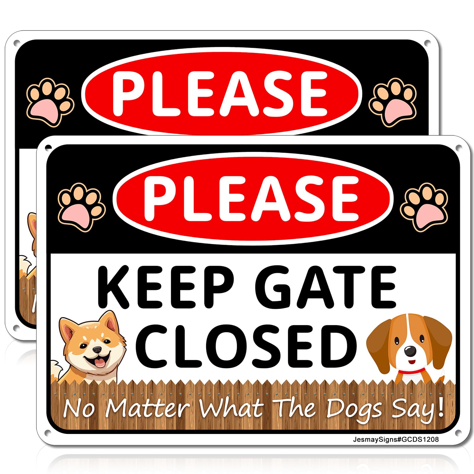 2Pack Dog Signs - 12"x8" Reflective Aluminum, Keep Gate Closed, Welcome Dog Door, Easy to Mount