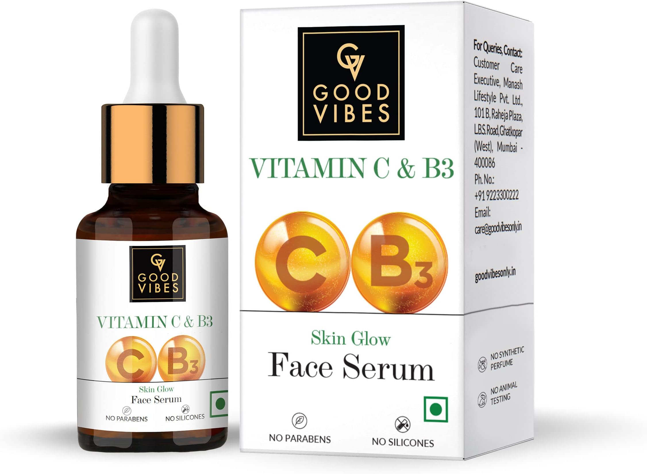 Vitamin C & Vitamin B3 Skin Glow Serum, 10 ml With Anti Aging Properties Helps Reduce Fine Lines and Wrinkles, Naturally Glowing Face Serum For All Skin Types, No Parabens & Sulphates