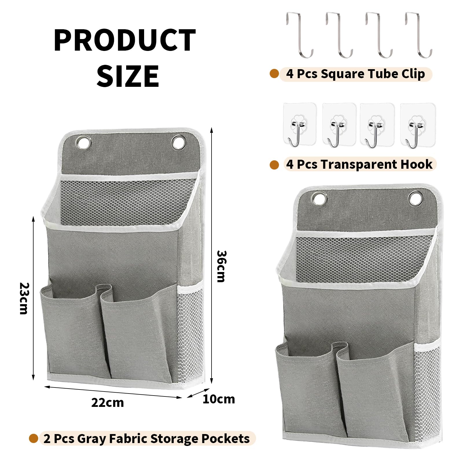 2 Pezzi Organizzatore Appeso Grigio, Organizzatore da Parete con Tasche, Mensola da Porta in Tessuto per Riordino da Appendere per Bagno, Camera da Letto, Uffici