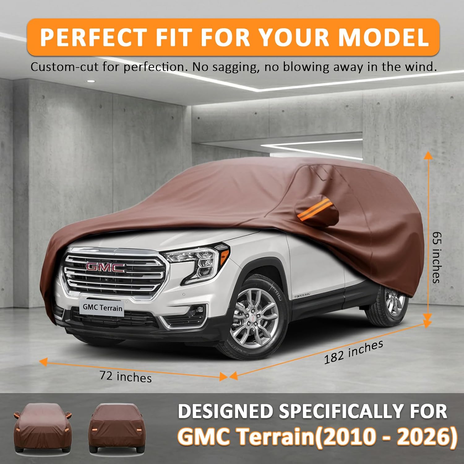 Car Cover for GMC Terrain (2010-2026), Outdoor Full Exterior Covers 100% Waterproof Breathable, Heavy Duty Covers for Automobiles with Driver Door Zipper, Sun Visor & Cotton Lined.