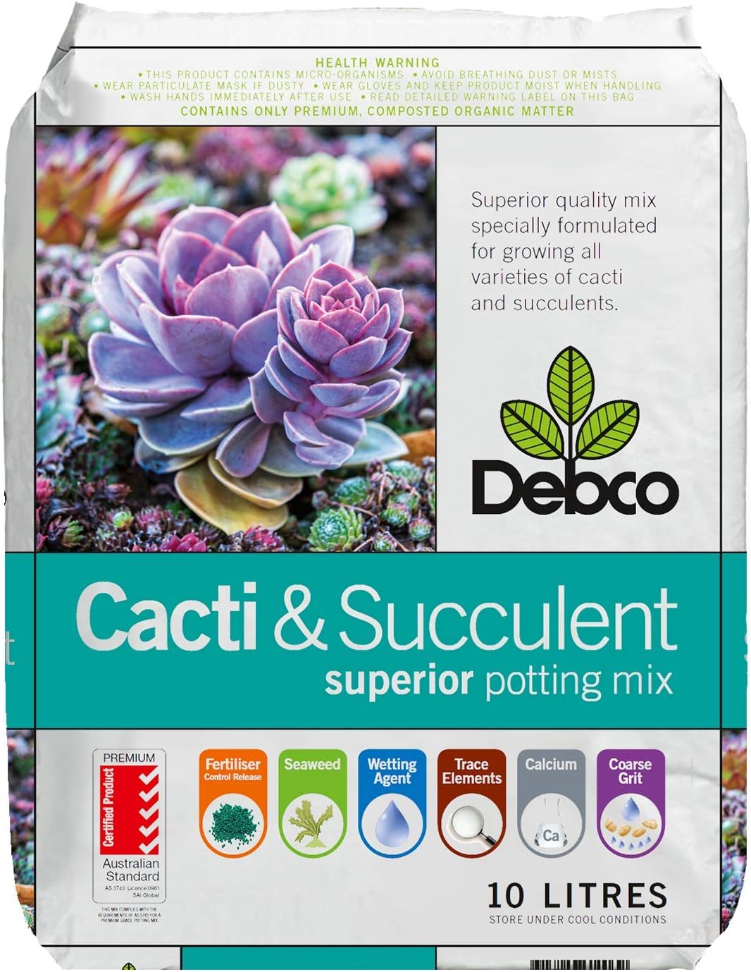 Debco Cacti & Succulent Potting Mix 10L 6 Months Feed with Trace