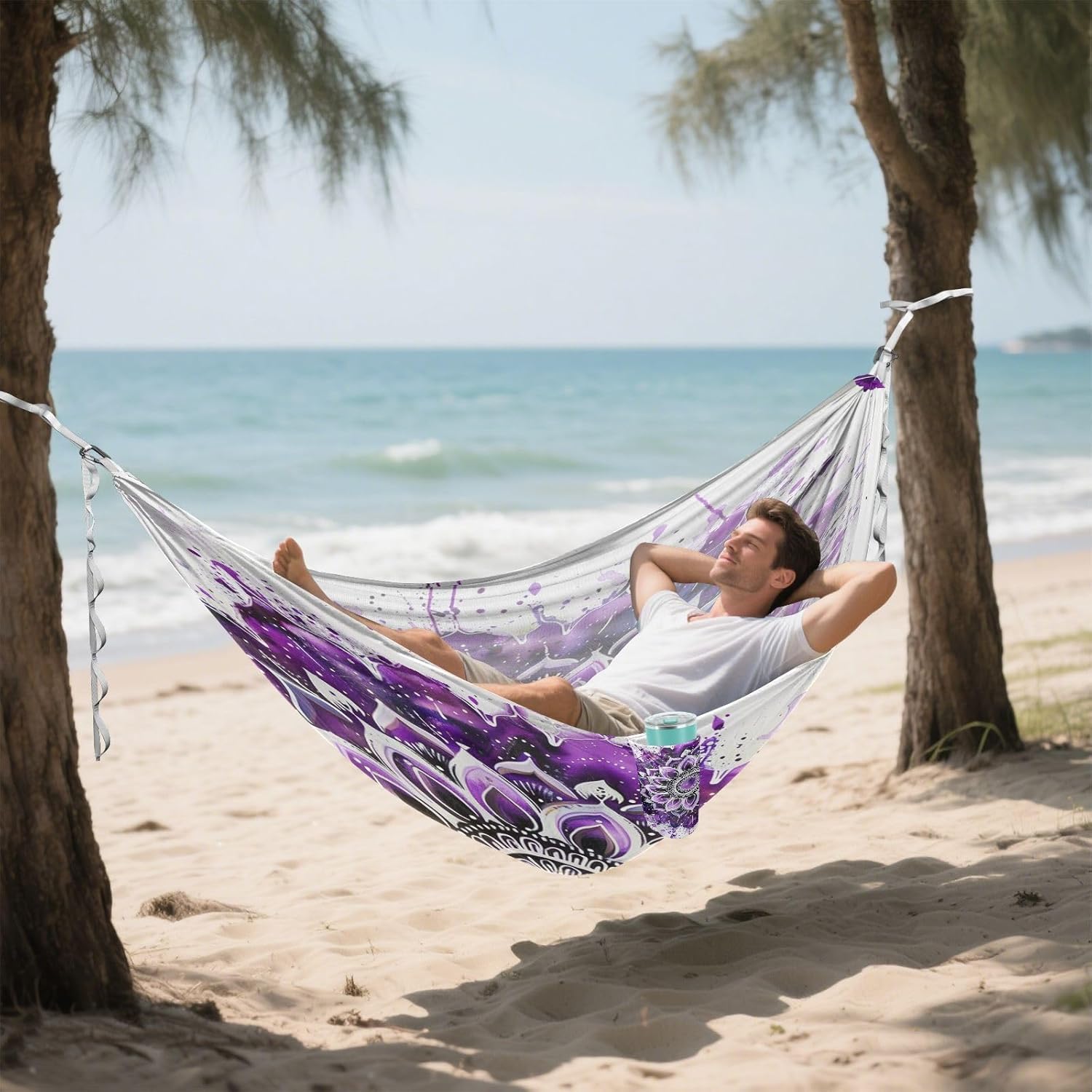 ALAZA Purple Mandala Painting Camping Hammocks Single or 2 Person 500 lbs Portable Parachute Travel Hammock w/Tree Straps for Hiking Backpacking Indoor Outdoor