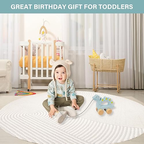 Miniatura 5 de Coche de juguetes para bebé, juguete de madera para niños pequeños, juguete de desarrollo para niñas de 1 año, regalo de cumpleaños (dinosaurio)