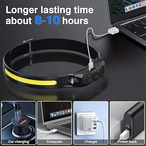 Miniatura 3 de Paquete de 3 faros recargables, lámpara LED recargable, sensor de movimiento alimentado por batería de 2000 mAh, 5 modos, faros superbrillantes para