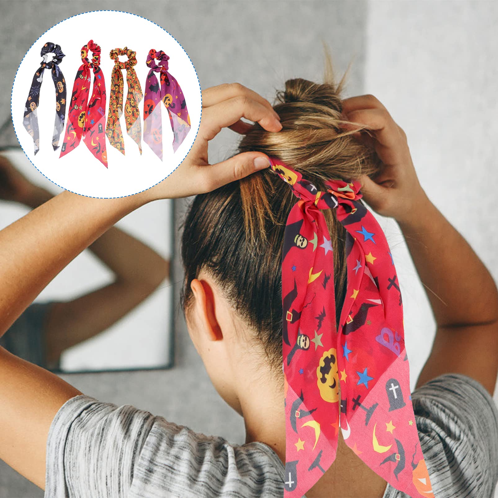 FRCOLOR 4pcs Halloween Hair Scrunchies Pumpkin Hair Ties 