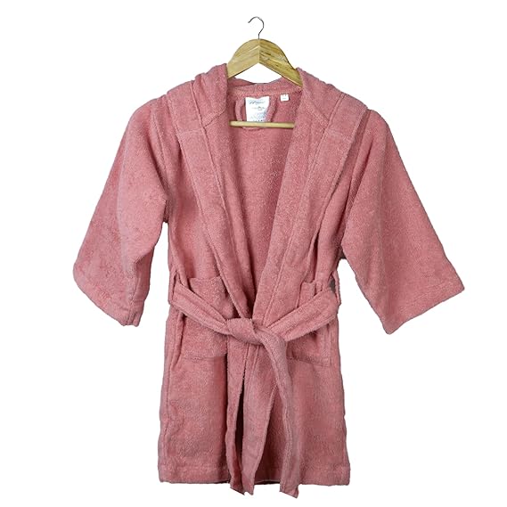 TRIDENT Curious Mind Robe, 300 GSM, Kids Bathrobe 100% Cotton Long Kimono Hooded Bathrobe, Dressing Gown, Bathrobe for Girls, Boy (Coral Haze, S)