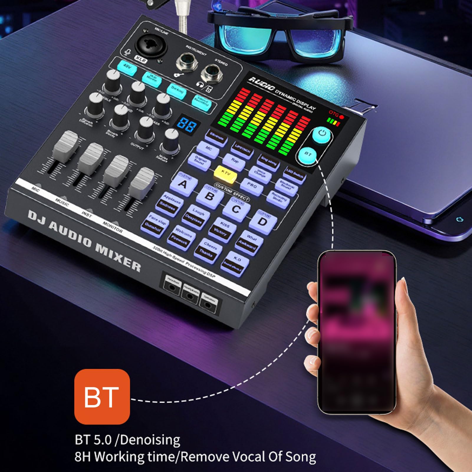 Btuty Scheda Podcast 48V Mixer DJ BT Scheda Musicale Esterna Mixer da Gioco per Studio di Streaming Live