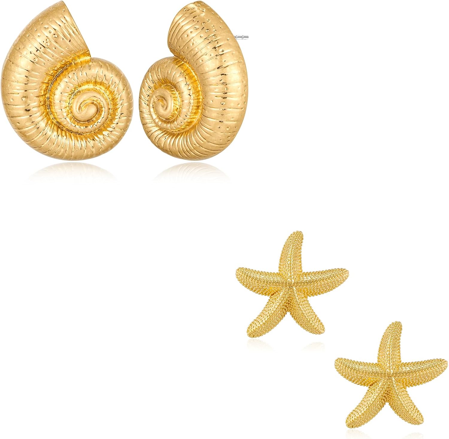 Worn Gold Conch Earrings And Starfish Earrings