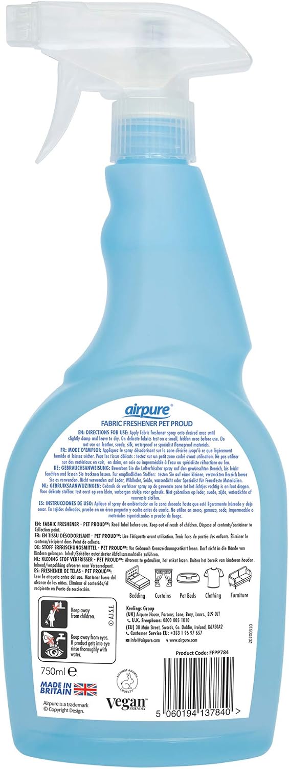 airpure PET PROUD Fabric Freshener, 750ml Spray, Pet Odour Eliminator, Refresher Spray for the Mattress Bed, Linen, Carpet - Image 3