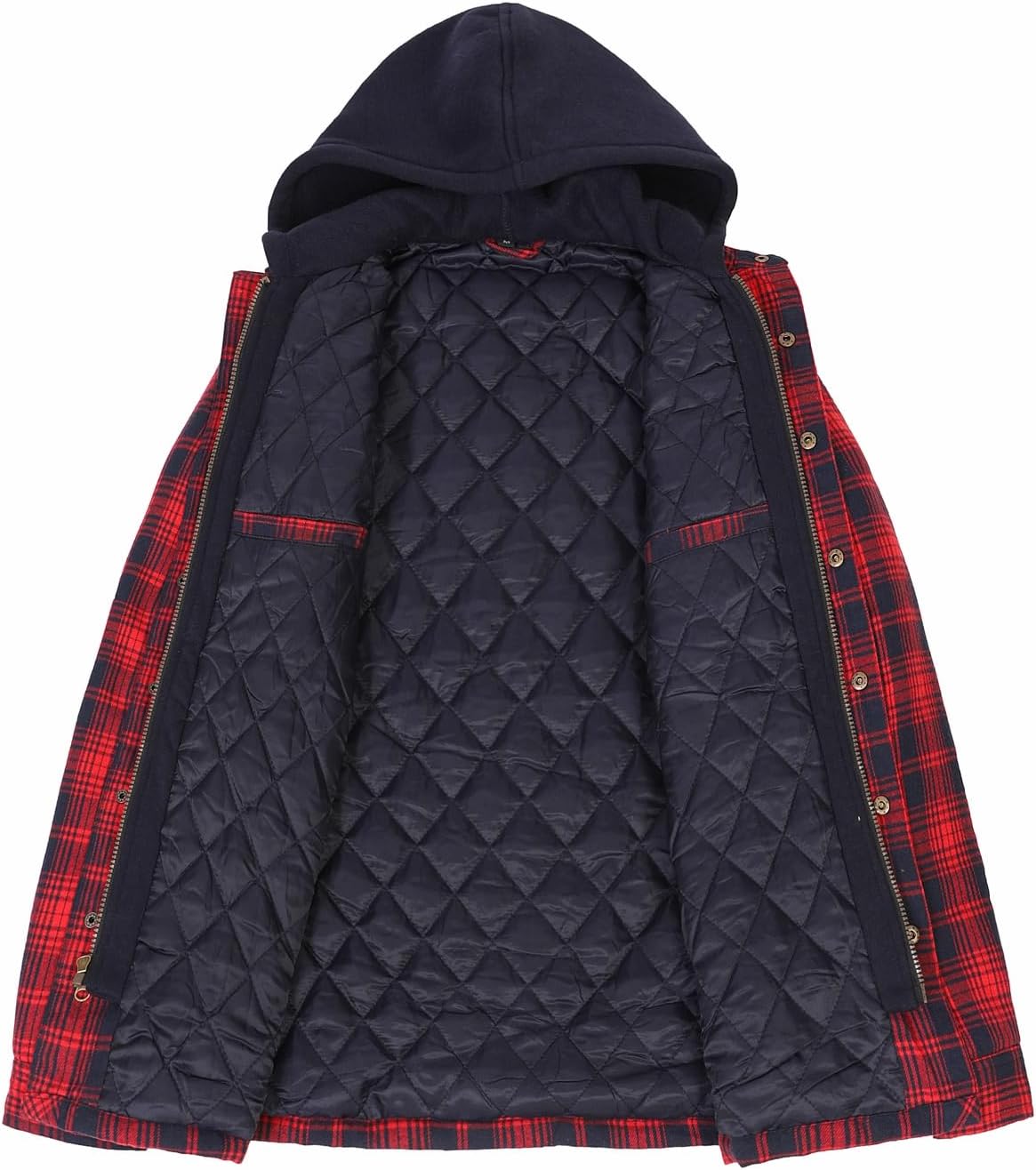 ThCreasa Mens Plaid Quilted Lined Flannel Jacket Button Down Flannel Shirt Jackets with Hood - Image 4