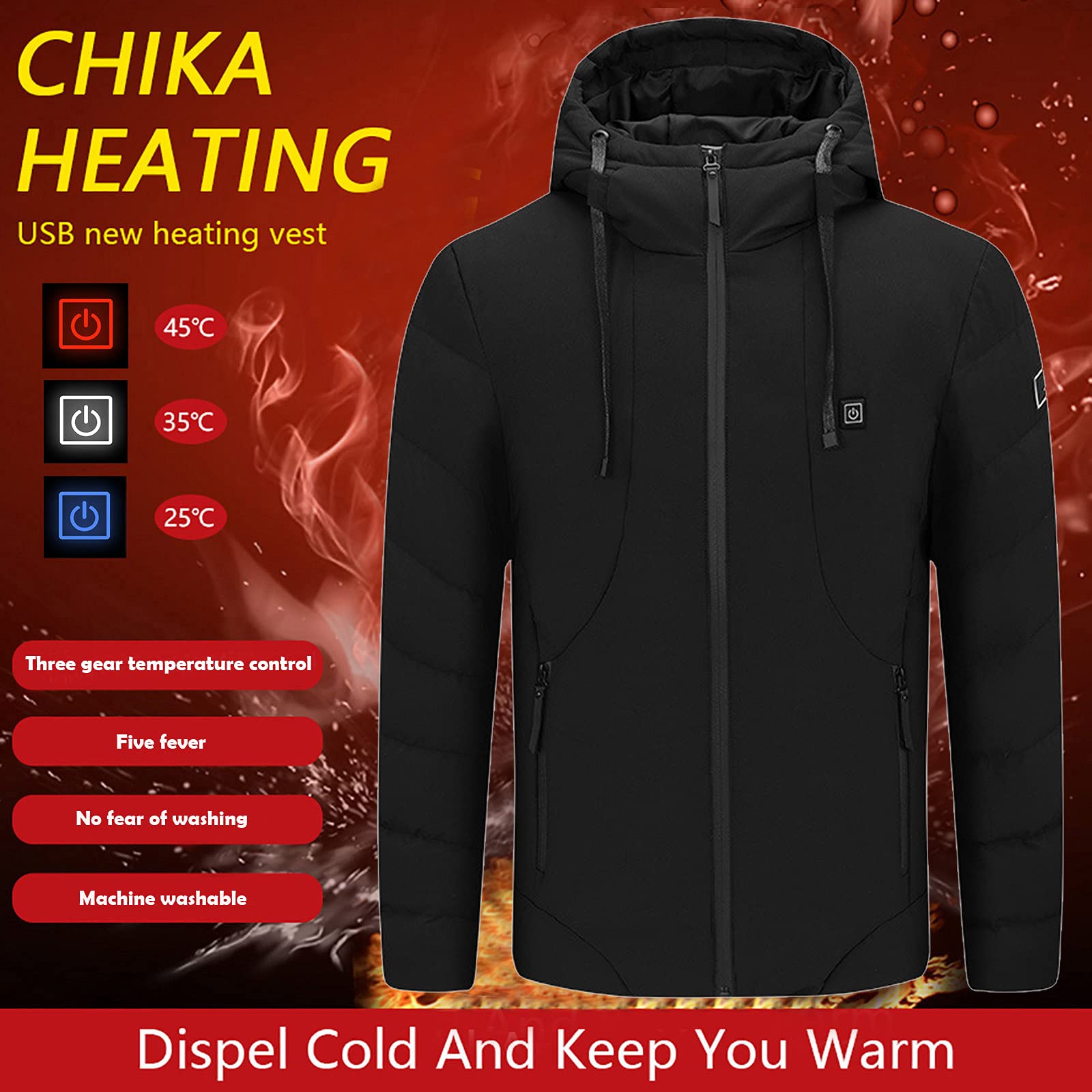 Giacca Riscaldata Uomo Elettrico USB Termica Piumino Trapuntato Sci Lavoro Cappotto Pile Manica Lunga Invernale Giubbotto Riscaldato Giubbino All'aperto con Batteria