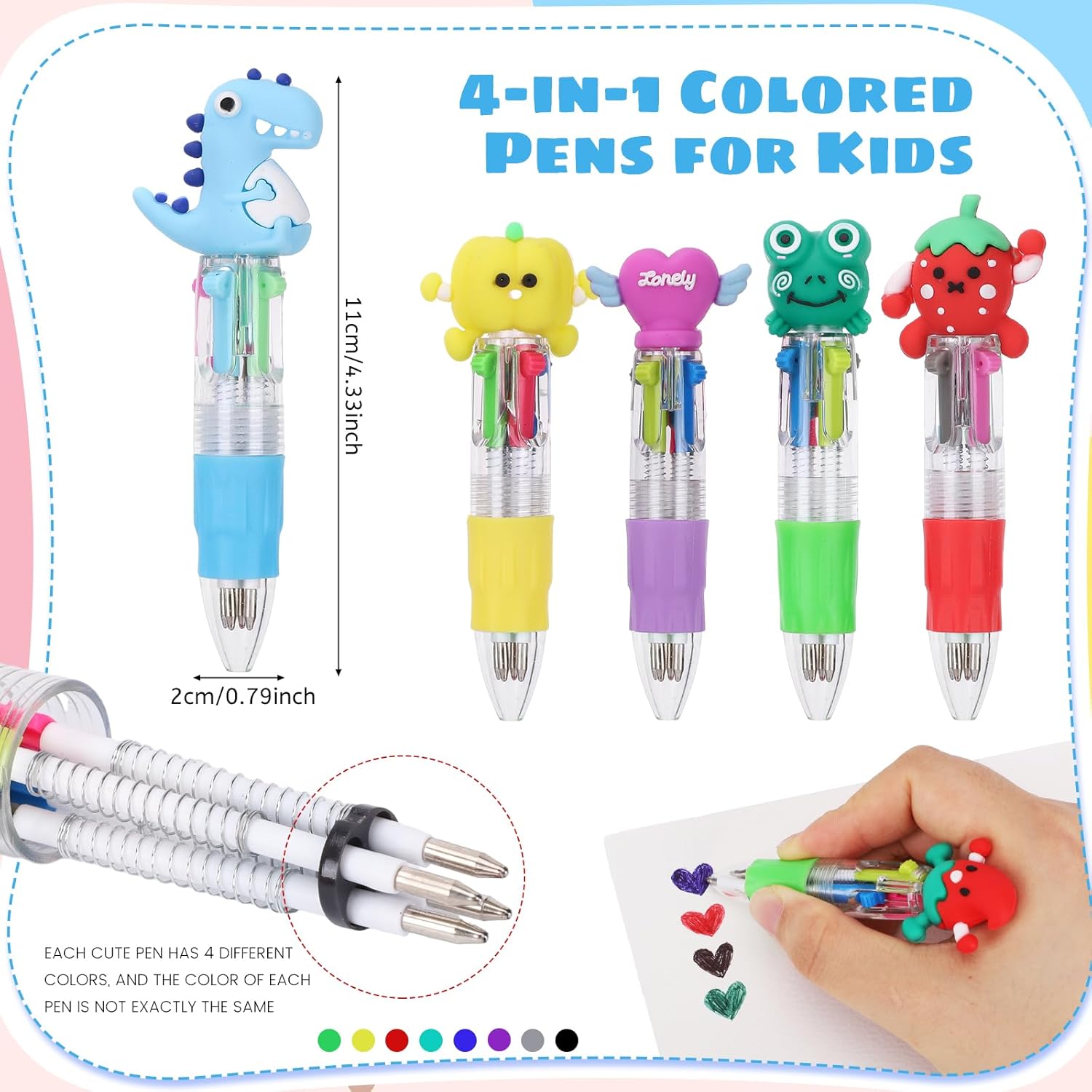 BESARME 48 Packs Multicolor Pen in One, 4-in-1 Fun Pens for Kids Cute Pens Bulk End of Year Gifts for Students Elementary Graduation Gift Prize Gifts for Class Party Favors Goodie Bags Stuffers