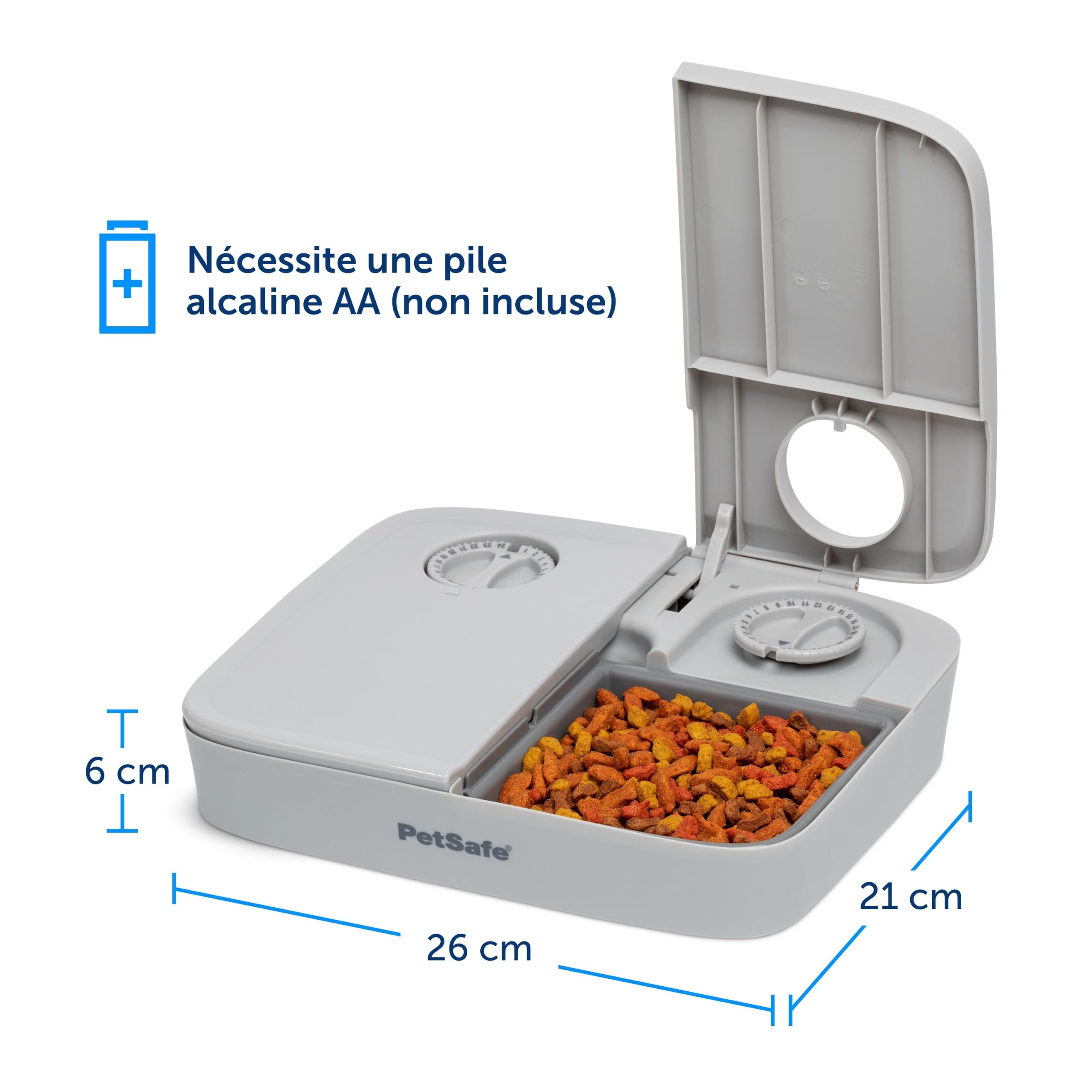 PetSafe ‎PFD19-17005 Mangeoire Automatique à 2 Repas, minuteries intégrées, Bol de Nourriture sans BPA, adapté aux Aliments secs