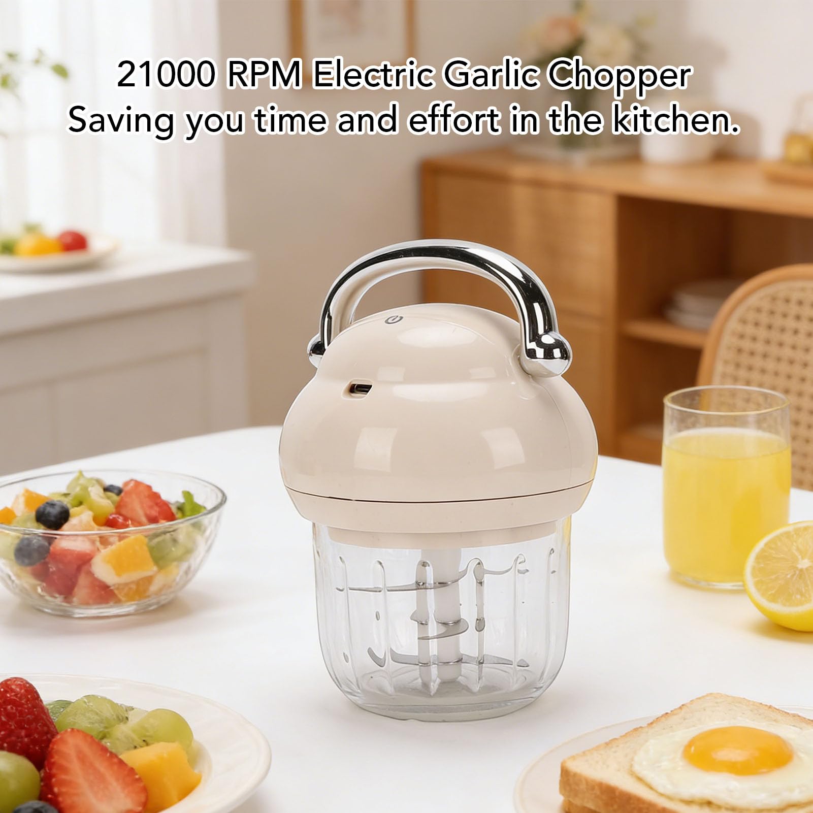 Fockety Picadora eléctrica de ajo, mini procesador de alimentos inalámbrico portátil de 350 ml, picadora recargable de verduras, machacador de ajo, para verduras y frutas