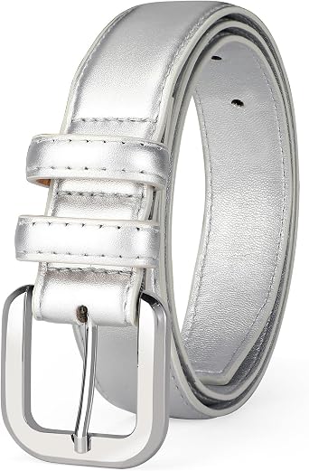 VONMELLI Leather Belts for Women Fashion Sliver Wasit Ladies Belt for Jeans Pants Dresses with Pin Buckle, L