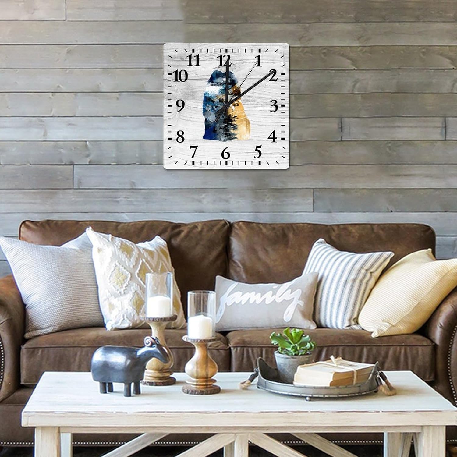 Pomeranian Square Wall Clock Dogs Puppies Clock Large Wall Clocks Battery Operated 15 Inch Non-Ticking Modern Home Decor for Kitchen Living Room Bedroom