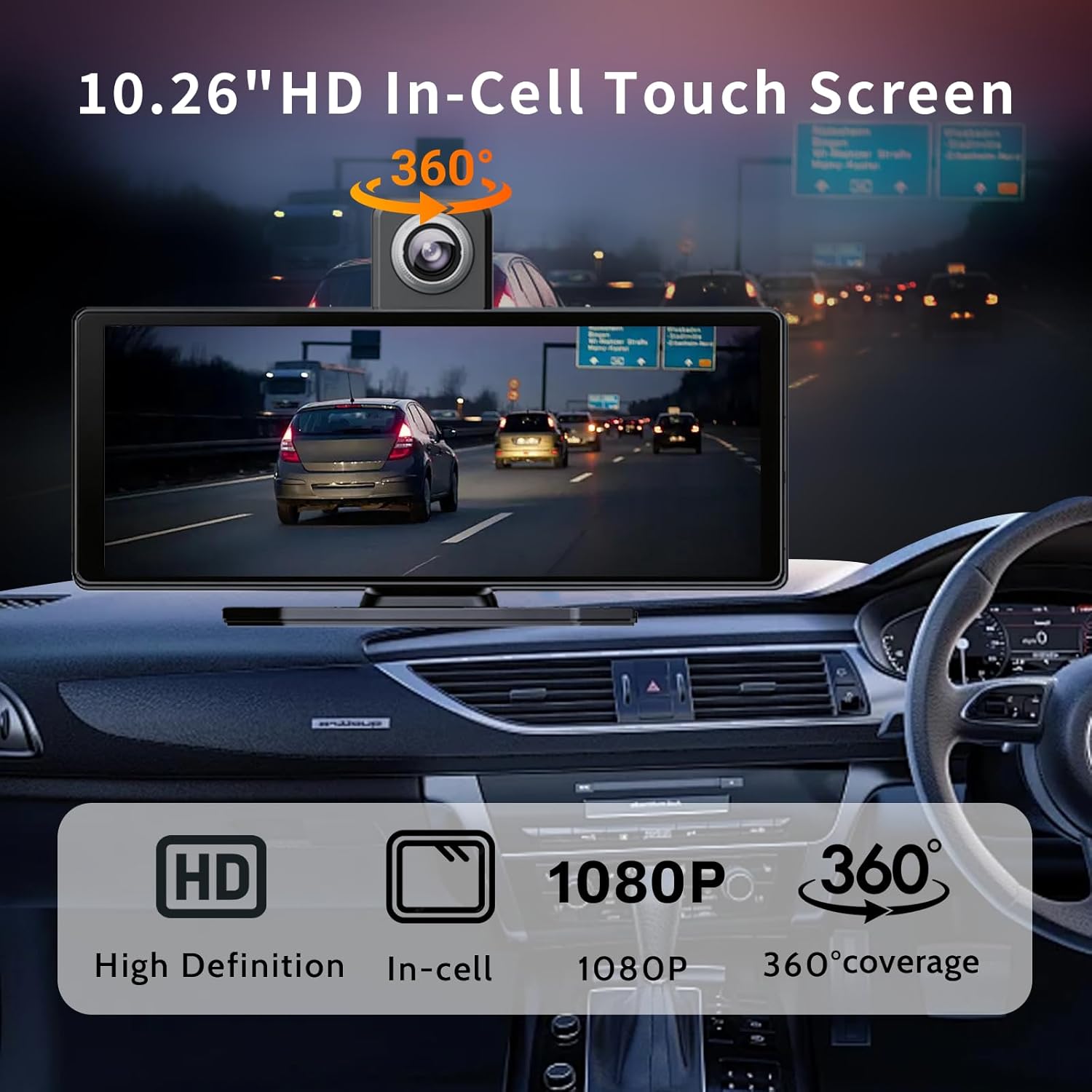 10.26" Wireless Apple CarPlay & Android Auto Screen for Car with 4K Dash Cam,Ultra-Light Touchscreen, IP68 1080P Backup Camera, GPS Navigation, Voice Control, Mirror Link, Plug & Play(No Card)