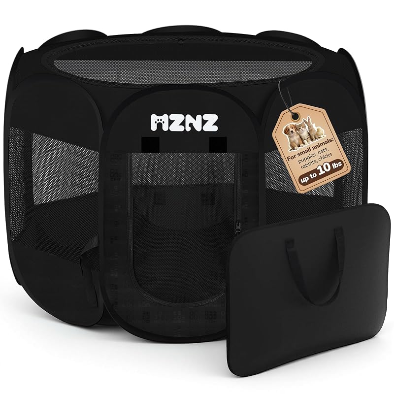 Cercadinho portátil para cães, gatos e pequenos animais com tela respirável MZNZ, Whole Black, 63,5 x 63,5 x 43,2 cm
