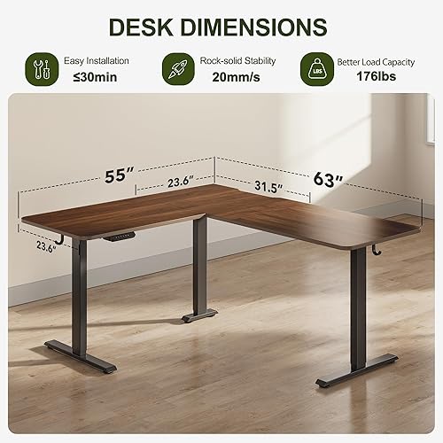 Miniatura 2 de BANTI Escritorio de pie en forma de L, escritorio de pie ajustable de esquina de 63 x 55 pulgadas con estación de carga, mesa de pie en forma de L
