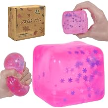 Extra Large Squishy Cubes 2.76in, Snowflake Ice Cube Squeeze Toys, Durable Soft Fidget Stress Balls for Autism Sensory Play, Suitable for Adults & Boys and Girls Age 3+ Pink