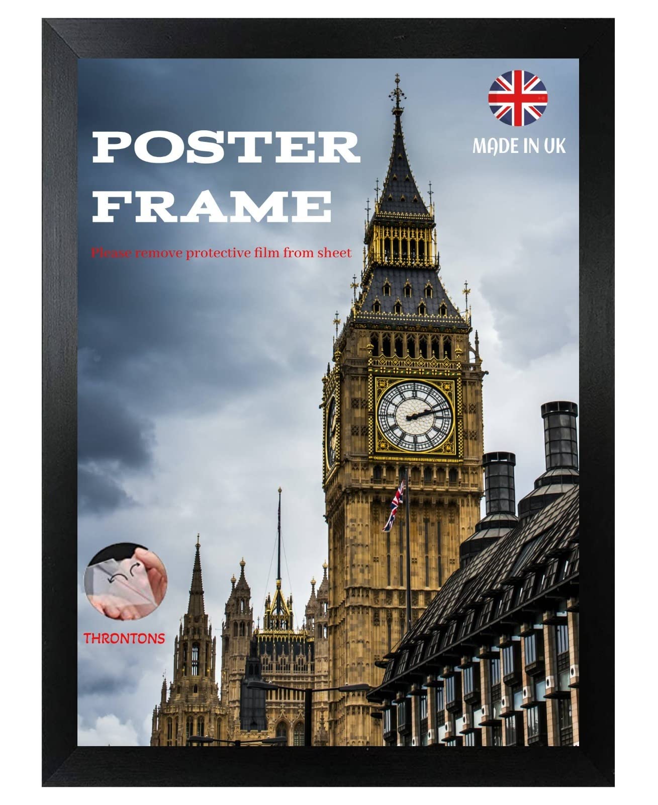 Black Throntons Wall Mounted Photo Frame 61X91.5 Cm Poster Print With Mdf Backboard Vertically Or Horizontally Display Clear Styrene Sheet Decor Certificate Frame