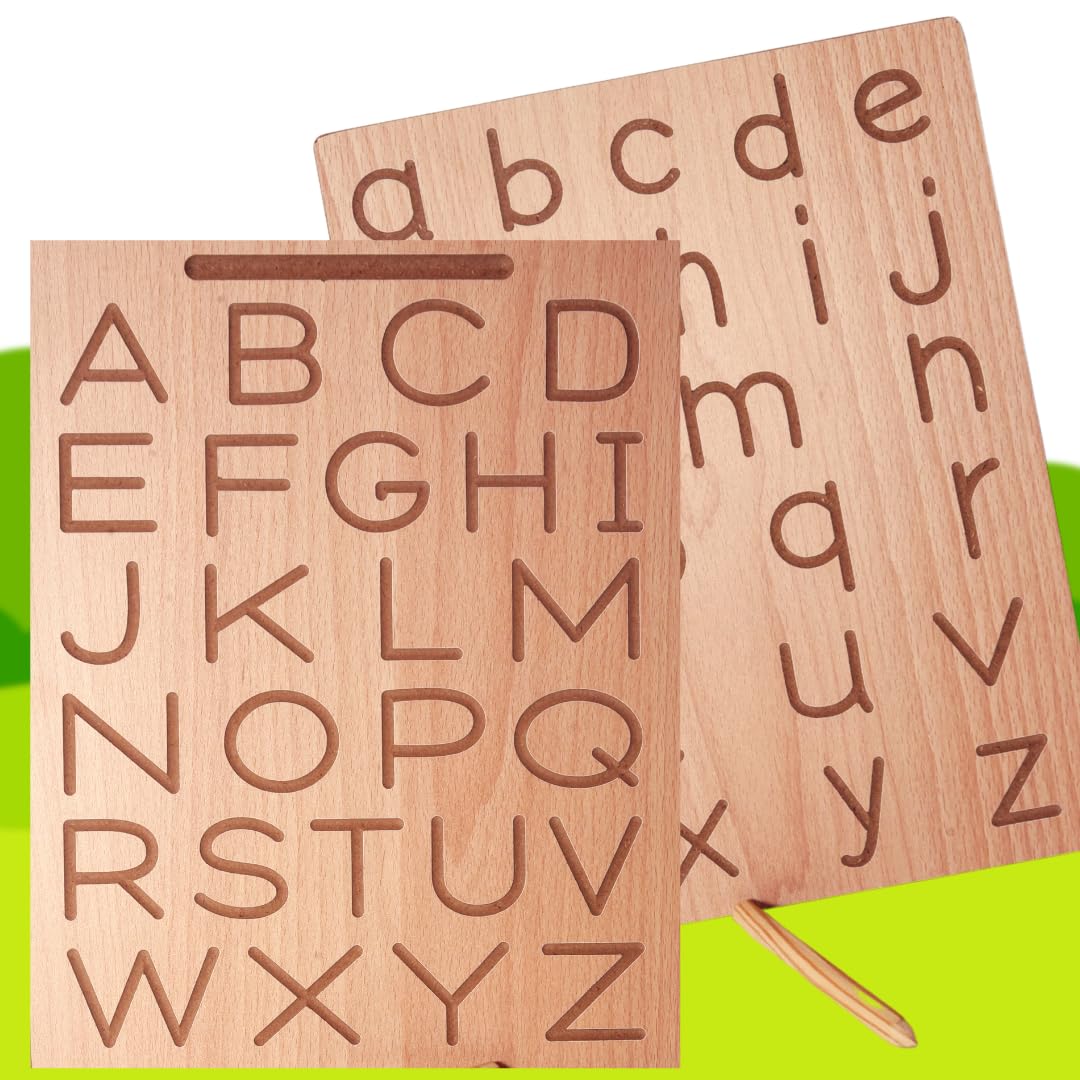 TOYJOS Wooden Alphabet Tracing Board with Stylus Pen | Kids Educational Double-Sided ABC Capital and Small Letters Board Toys | Reversible Montessori English Alphabets Learning Writing Slate (Age 2+)-image-14