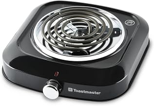 Toastmaster Single Burner with Coil Top & Chrome Knob - Single Tabletop Burner with Drip Shield & Non-Skid Feet - Electric Countertop Burner with Variable Heat Control
