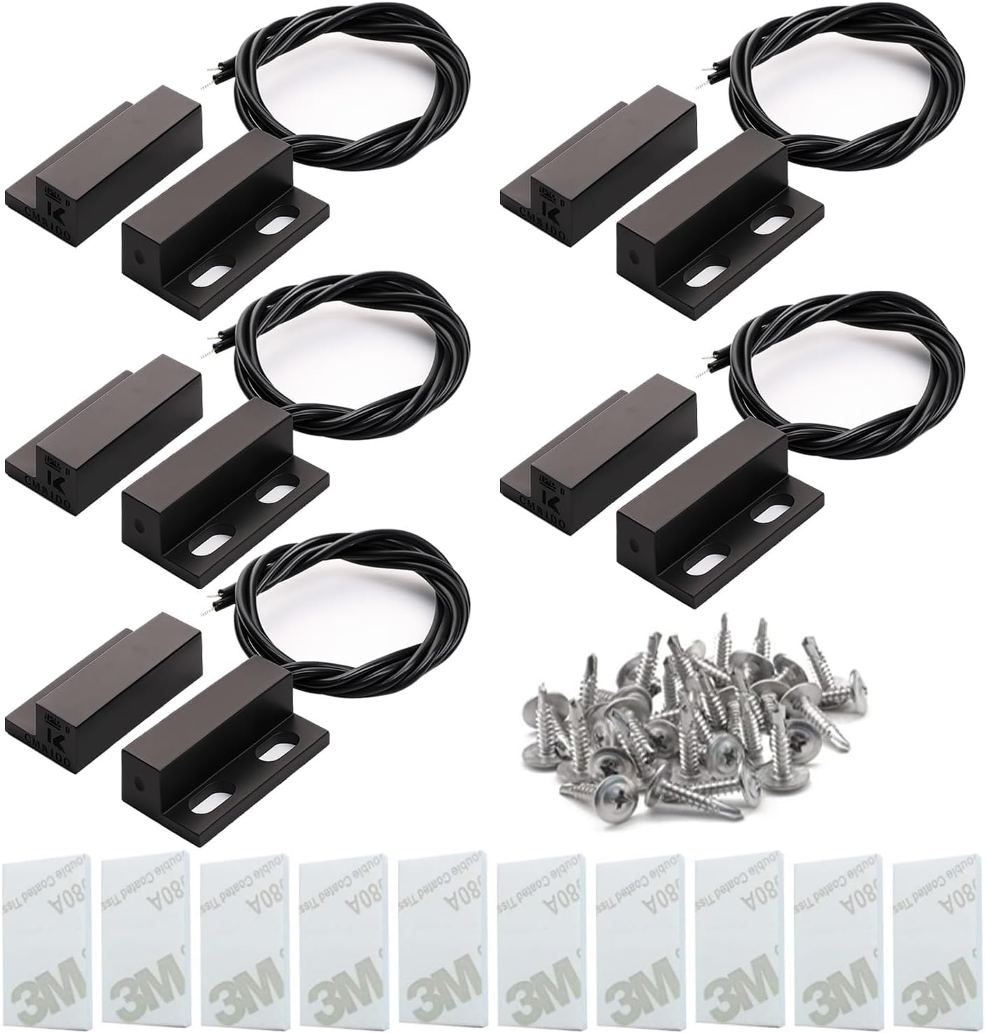 Gebildet 5pcs Recessed Wired Security Window Gate Contact Sensor Alarm Magnetic Reed Switch Black, Magnetic Door Sensor, Normally Closed Magnetic Switch