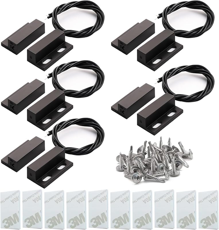 Gebildet 5 Piezas Empotrable con Cable Seguridad Ventana Puerta Sensor de Contacto Alarma Interruptor de Láminas Magnético Negro, Sensor de Puerta Magnético, Interruptor Magnético Normalmente Cerrado