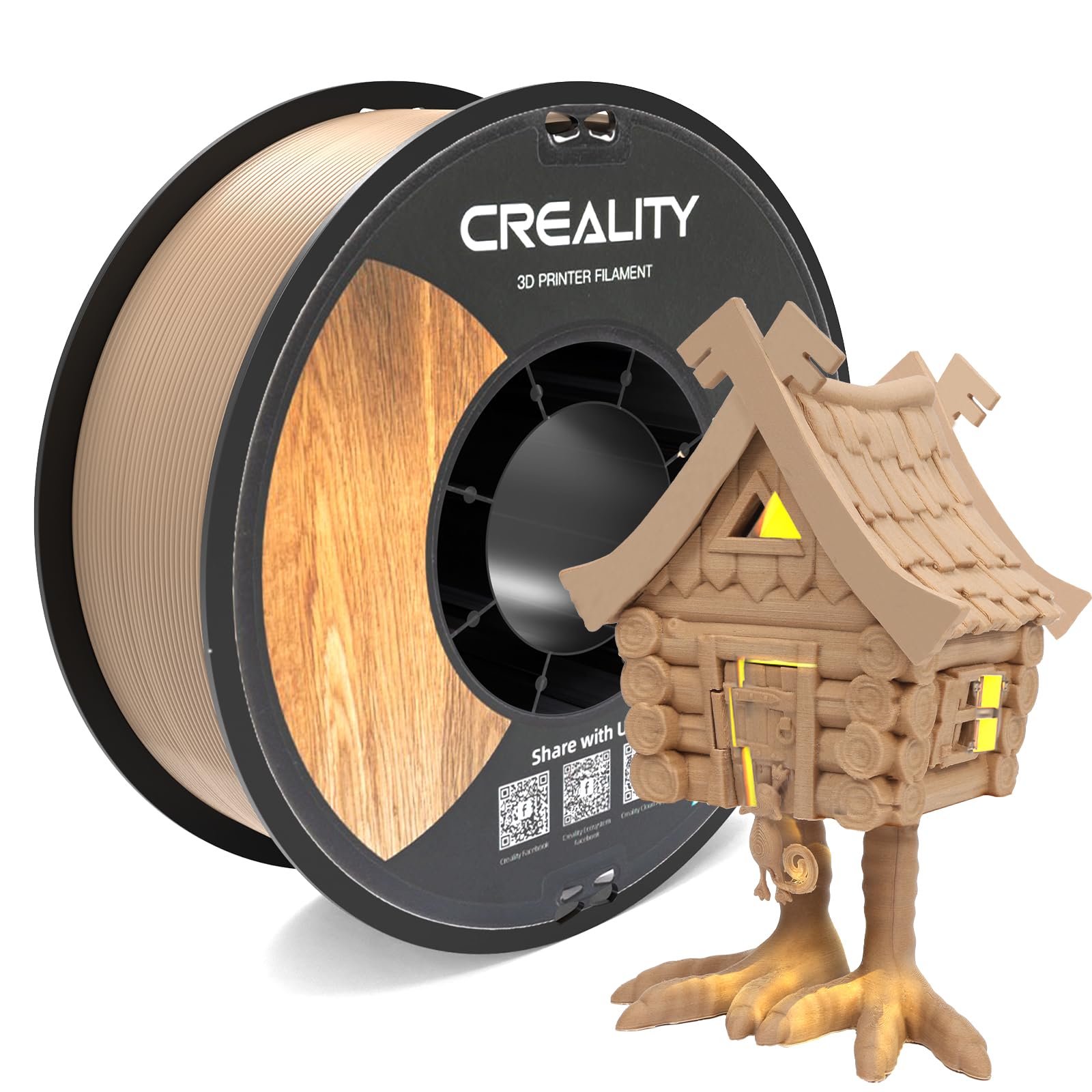 Creality Wood PLA Filament, 3D Printing PLA Filament 1.75mm, Dimensional Accuracy +/- 0.03mm, Warp-Free and Clog-Free, 1KG Spool (2.2 lbs), Fit for 99% 3D Printers