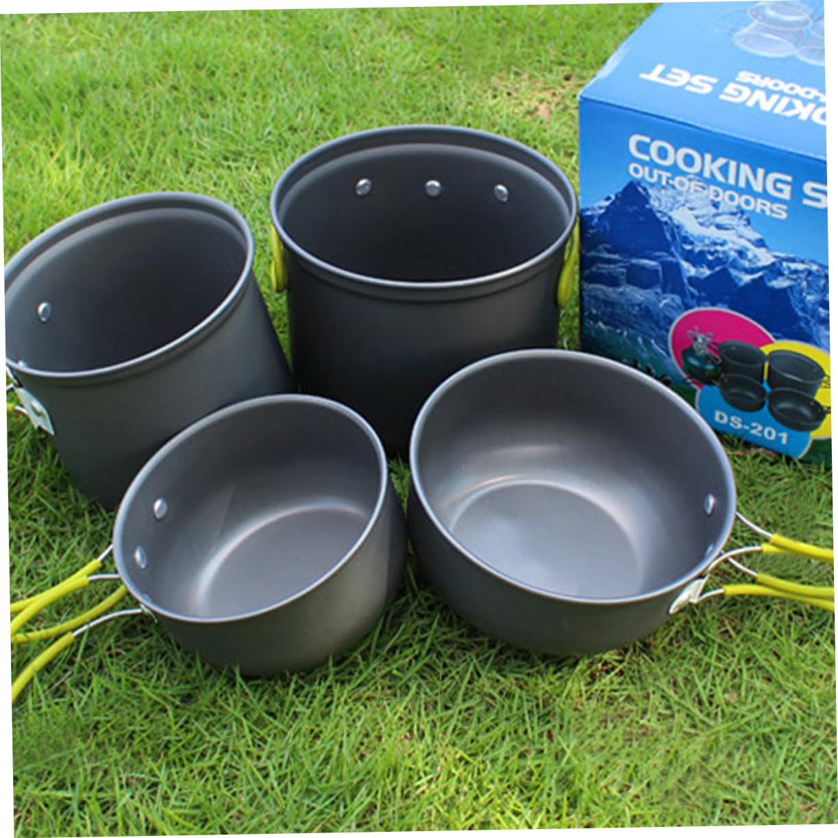 BESPORTBLE 1 Set 4 Pièces Ensemble Cuisine de Camping en Alliage D'aluminium pour 2-3 Personnes, Ustensiles Cuisine Solide pour Randonnée, Pique-niques, Camping
