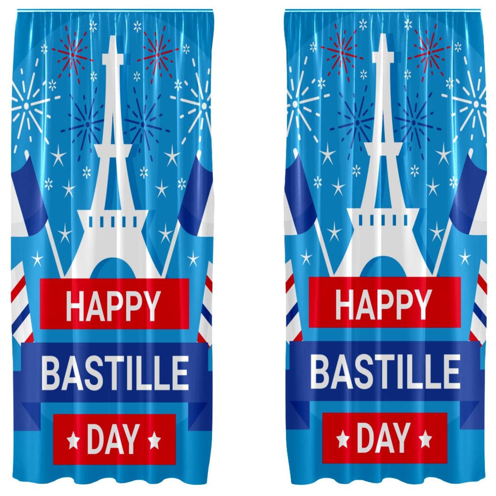 Cortinas opacas Bastille Day azules de 55 x 84 pulgadas para habitación de celebración