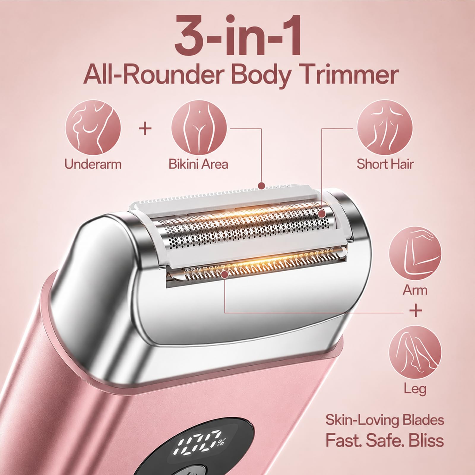 Afeitadora Mujer, Depiladora Electrica Mujer IPX7 Impermeable Wet & Dry, Depiladora Facial Mujer Portátil 7500 RPM con Pantalla LED y Bloqueo de Viaje para Bikini, Piernas, Axilas, Cuerpo