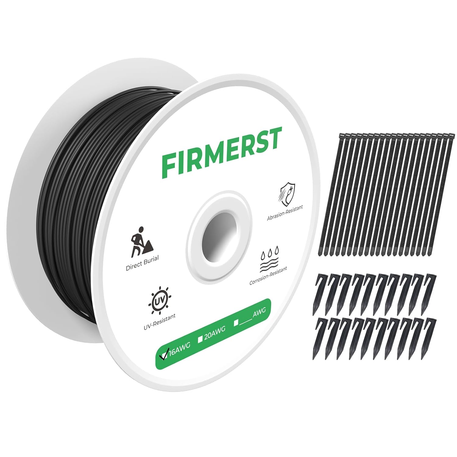 FIRMERST Waterproof Ultra-Thick Dog Fence Wire Direct-Burial 16 Gauge 500 Feet with Stakes and Zip Ties