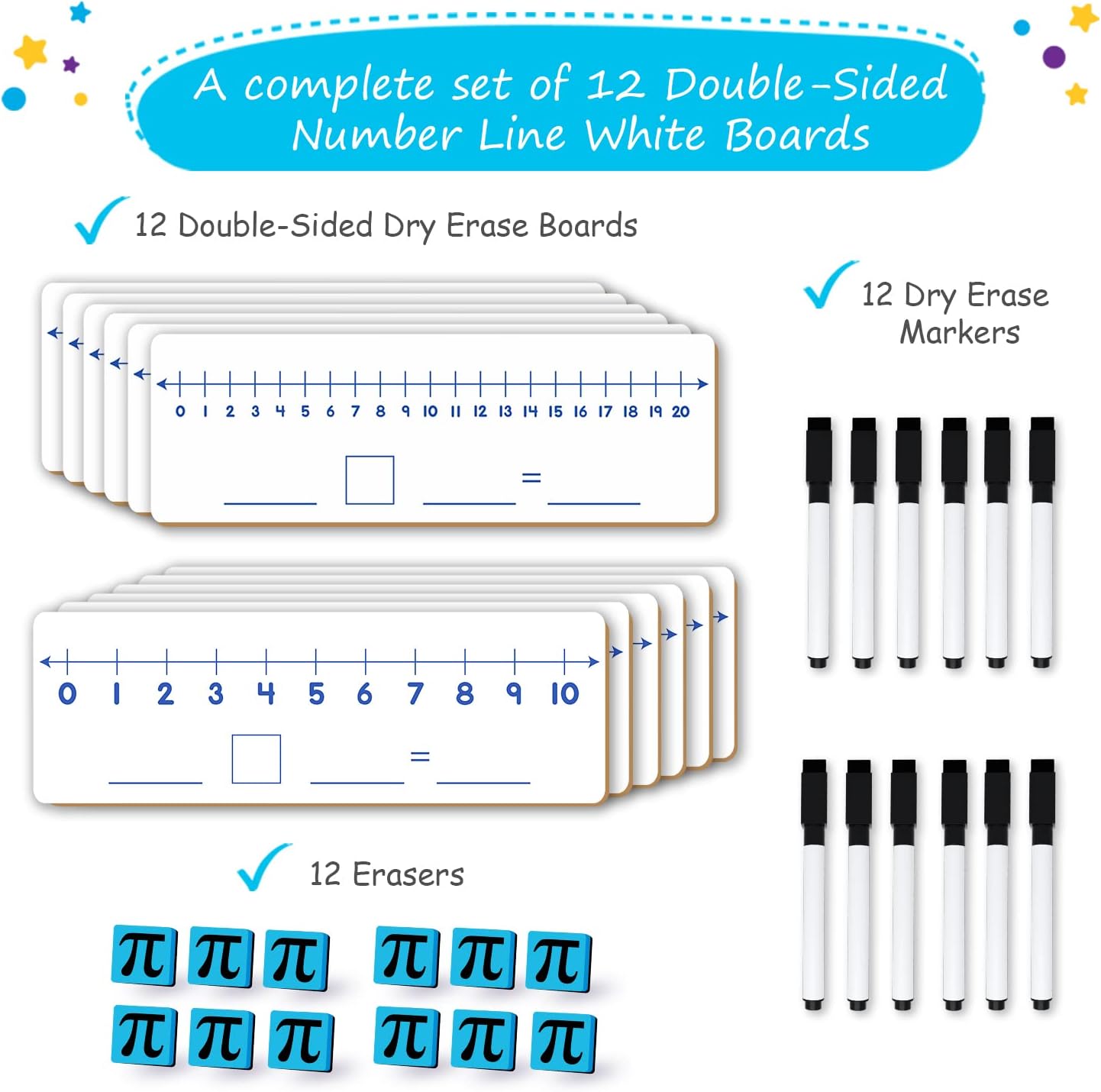 Simply Magic 75 PCS Colorful Magnetic Number Bonds & 12-Pack Double-Sided Dry Erase Number Line White Boards for Math